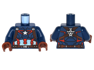 Torso Armor with Silver Star on Chest and Red, White and Reddish Brown Harness Pattern / Dark Blue Arms / Reddish Brown Hands