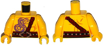 Torso Bare Chest Muscles, Dark Purple Snake Tattoo, Copper Snake Buckle, Dark Red Shoulder Strap, Scar on Back Pattern / Yellow Arms / Yellow Hands