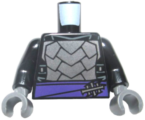 Torso Armor with Dark Purple Belt with Silver Clasp, Dark Bluish Gray Trim Pattern / Black Arms / Dark Bluish Gray Hands