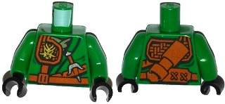 Torso Ninjago Robe with Belt, Knife, Scabbard and Gold Dragon Head Emblem Pattern / Green Arms / Black Hands