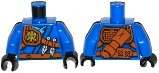 Torso Ninjago Robe with Belt, Knife, Scabbard and Lightning Power Emblem Pattern / Blue Arms / Black Hands