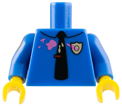 Torso Simpsons Police Shirt with Collar, Tan Badge, Black Tie with Red Clip, Dark Pink Splotches Pattern / Blue Arms with Tan Ovals Pattern / Yellow Hands