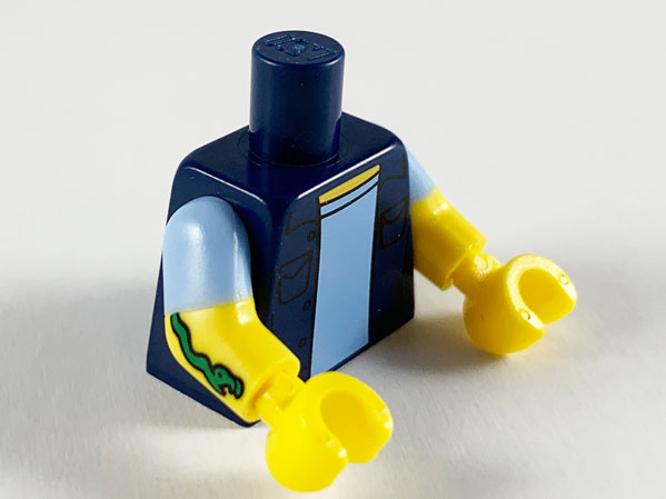 Torso Simpsons Vest over Bright Light Blue Shirt Pattern / Yellow Arms with Bright Light Blue Sleeves and Tattoo on Right Arm Pattern / Yellow Hands