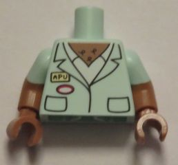 Torso Simpsons Smock with 'APU' Name Tag, White Shirt, and Chest Hair Pattern / Medium Nougat Arms with Molded Light Aqua Short Sleeves Pattern / Medium Nougat Hands