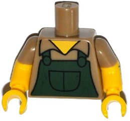 Torso Simpsons Shirt with Dark Green Overalls Pattern / Yellow Arms with Hair and Dark Tan Short Sleeves Pattern / Yellow Hands