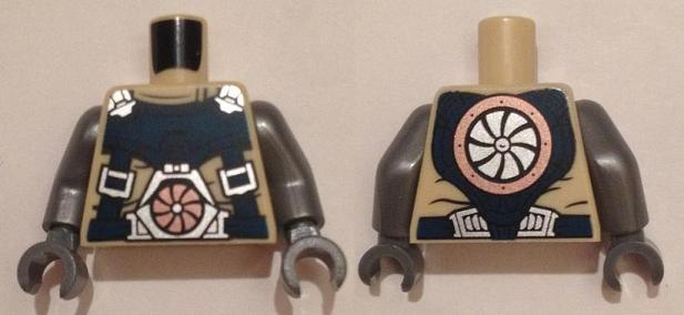 Torso Dark Blue Harness with Silver Buckles, Copper Turbine on Front, Silver Turbine on Back Pattern / Flat Silver Arms / Dark Bluish Gray Hands