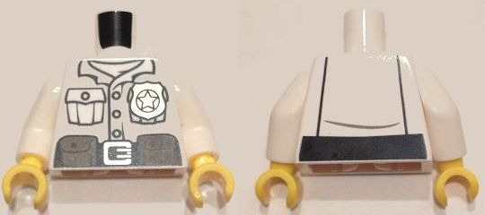 Torso Police Shirt with White Undershirt, Gold Badge and Buckle, Black Belt with Pouches on Front, Lines on Back Pattern / White Arms / Yellow Hands