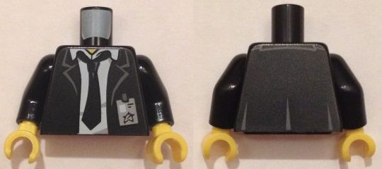 Torso Suit Jacket with White Shirt and Tie Rumpled, Ultra Agents ID Badge Pattern / Black Arms / Yellow Hands