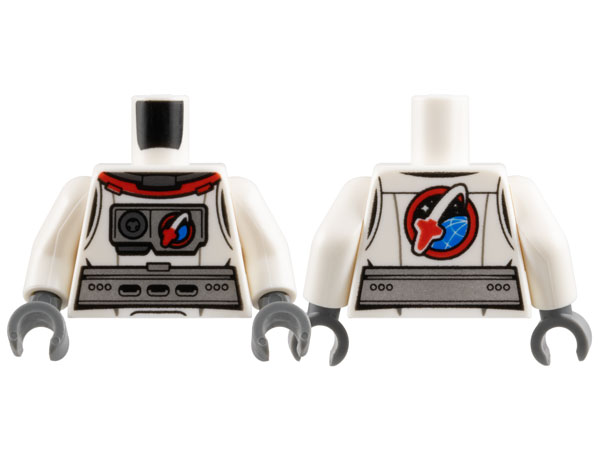 Torso Spacesuit Silver Belt and Chest Piece with Space Shuttle Logo, Front and Back Pattern / White Arms / Dark Bluish Gray Hands