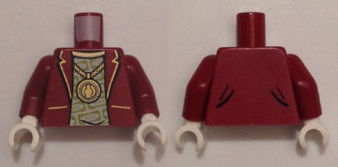 Torso Suit Jacket over T-Shirt with 100 Dollar Bill Money Print, Gold Minifigure Medallion Pattern / Dark Red Arms / White Hands