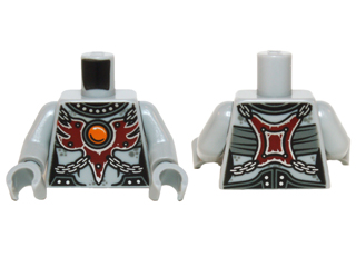 Torso Chima Female Outline with Chains, Dark Red Armor and Orange Round Jewel (Fire Chi) Pattern / Light Bluish Gray Arms / Light Bluish Gray Hands