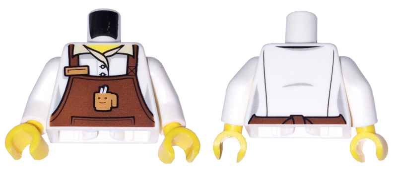 Torso Reddish Brown Apron Female Outline with Cup and Name Tag Pattern / White Arms / Yellow Hands