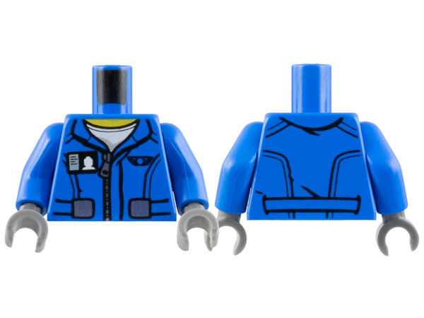 Torso Flight Suit Jacket with Zipper and Minifigure ID Badge Pattern / Blue Arms / Dark Bluish Gray Hands
