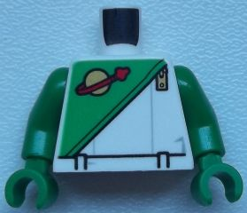 Torso Futuron Uniform with Green Panel, Gold Zipper, Classic Space Logo, Belt and Light Bluish Gray Lines Pattern / Green Arms / Green Hands
