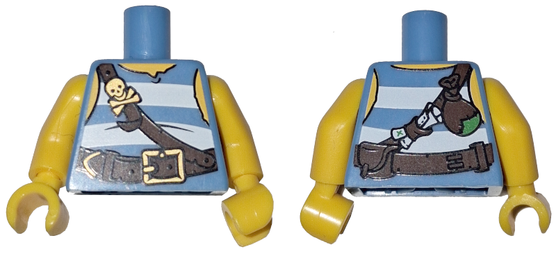 Torso Pirate Tank Top with White Horizontal Stripes, Dark Brown Belts with Gold Buckle and Skull and Crossbones Clasp, Yellow Neck and Shoulders Pattern / Yellow Arms / Yellow Hands