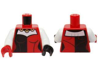 Torso Batman Female Outline with Black and Red Corset Top and Necklace with Bells Pattern / White Arms / Black Hand Left / Red Hand Right