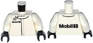 Torso Speed Champions with Black Small Mercedes-Benz Logo and Mobil 1 Logo Pattern / White Arms / Black Hands