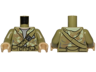 Torso Hooded Sweatshirt Camouflage over Sand Blue Shirt, Diagonal Belt and Pouches Pattern (SW Endor Rebel Trooper) / Olive Green Arms / Tan Hands