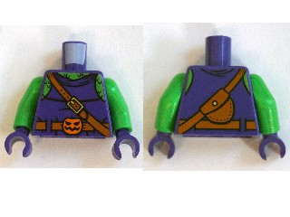 Torso Bright Green Chest, Shoulder Strap, Belt with Pumpkin Buckle, Pouch on Back Pattern (Green Goblin) / Bright Green Arms / Dark Purple Hands