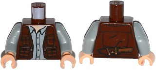 Torso Leather Vest Zipper Pockets, Light Bluish Gray Button Down Shirt, Knife on Reverse Pattern / Light Bluish Gray Arms / Light Nougat Hands