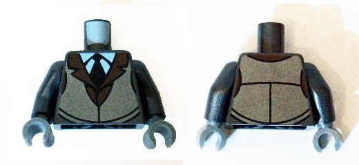 Torso White Shirt with Black Tie, Reddish Brown Jacket Collar and Silver Vest Pattern / Pearl Dark Gray Arms / Dark Bluish Gray Hands