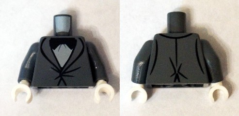 Torso Suit Tight Fitting with Light Bluish Gray Shirt and Black Bow Tie Pattern / Dark Bluish Gray Arms / White Hands