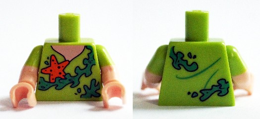 Torso V-Neck T-Shirt with Orange Starfish and Green Seaweed Pattern (Shaggy) / Light Nougat Arms with Molded Lime Short Sleeves Pattern / Light Nougat Hands