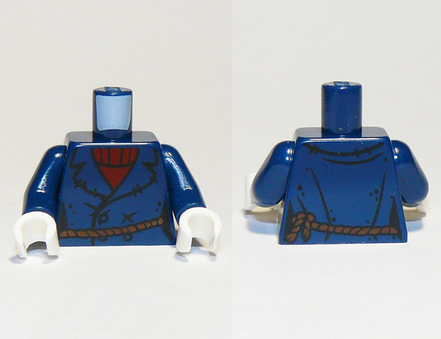 Torso Pea Coat over Dark Red Crew Neck Sweater, Rope Belt Pattern (Lighthouse Keeper) / Dark Blue Arms / White Hands