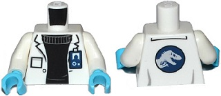 Torso Lab Coat with Pocket and ID Badge over Black Sweater, Jurassic World Logo on Reverse Pattern / White Arms / Medium Azure Hands