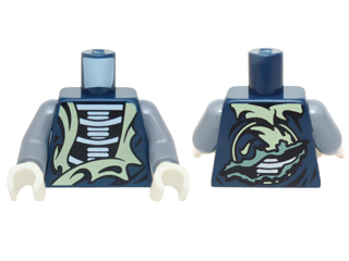 Torso Ninjago White Skeleton and Tattered Yellowish Green Robe Pattern / Sand Blue Arms / White Hands