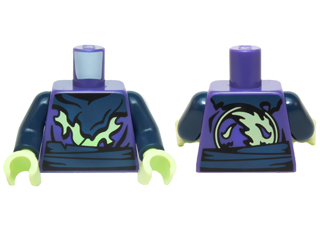 Torso Ninjago Tattered Dark Blue and Yellowish Green Robe and Dark Blue Belt Pattern / Dark Blue Arms / Yellowish Green Hands