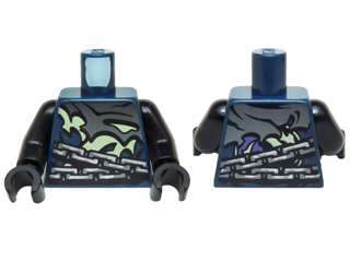 Torso Ninjago Tattered Silver and Yellowish Green Robe and Silver Chain Belt Pattern / Black Arms / Black Hands