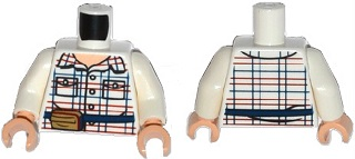 Torso Red and Blue Box Striped Shirt, Open Collar, Dark Blue Belt with Pouch Pattern / White Arms / Light Nougat Hands