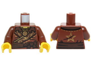 Torso Ninjago Robe with Gold Ornate Border, Chain with Star Pendant, Dark Brown Belt and Gold Star on Back Pattern / Reddish Brown Arms / Yellow Hands