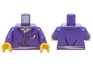 Torso Ninjago Jacket with Three White Buttons, Medium Lavender Belt, White Undershirt and Mail Horn Pattern / Dark Purple Arms / Yellow Hands