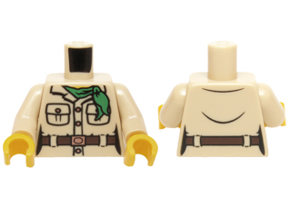 Torso Ninjago Female Jacket Safari, Two Pockets, Dark Brown Belt, Copper Buttons and Buckle and Green Bandana Pattern / Tan Arms / Yellow Hands