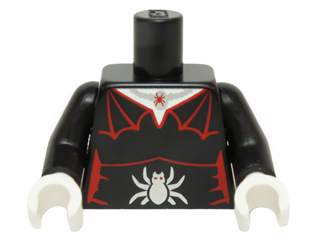 Torso Female Outline with Red Spider Web Trim, Necklace, Silver Spider Pattern / Black Arms / White Hands