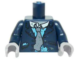 Torso Suit Coat Tattered, Muddy, White Collar, Gray Tie, Blue Shirt Pattern / Dark Blue Arm Left / Dk Blue Arm Right with Torn Sleeve / Light Bluish Gray Hands