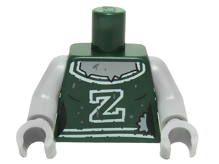 Torso Female Outline with White 'Z' and Trim, Mud Splotches and Gray Skin Pattern / Light Bluish Gray Arms / Light Bluish Gray Hands