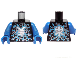 Torso Ninjago with Dark Azure and Silver Lightning and White Ninjago Logogram 'Lightning' Pattern / Blue Arms / Blue Hands