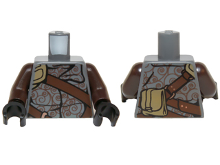 Torso SW Shirt with Spirals, Reddish Brown Straps and Large Dark Tan Pouch Pattern / Dark Brown Arms / Black Hands