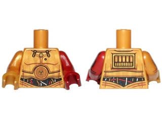 Torso SW C-3PO with Dark Blue, Red and White Wires Pattern / Dark Red Arm Left with C-3PO Droid Pattern / Pearl Gold Arm Right with C-3PO Droid Pattern / Dark Red Hand Left / Pearl Gold Hand Right