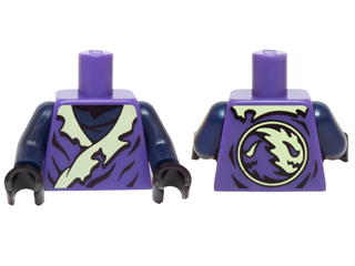Torso Ninjago Tattered Robe with Yellowish Green Collar and Dark Blue Undershirt Pattern / Dark Blue Arms / Black Hands