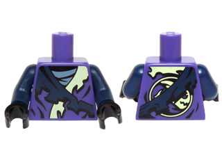 Torso Ninjago Tattered Robe with Yellowish Green Collar, Dark Blue Strap and Gray Undershirt Pattern / Dark Blue Arms / Black Hands