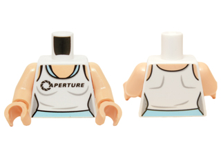 Torso Female Outline, White Tank Top with 'APERTURE' over Bright Light Blue Tank Top Pattern / Light Nougat Arms / Light Nougat Hands