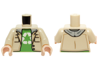 Torso Jacket over Sweatshirt with Gray Hood over Bright Green Shirt, Recycling Arrows Pattern (Leonard) / Tan Arms / Light Nougat Hands