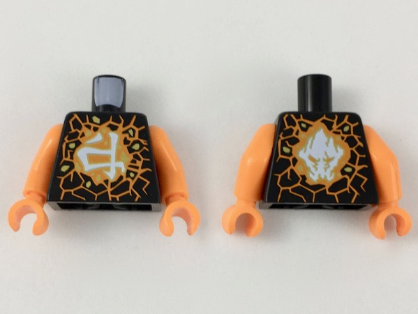 Torso Ninjago Orange Fractures, Gold Rocks and White Ninjago Logogram 'Earth' Pattern / Orange Arms / Orange Hands