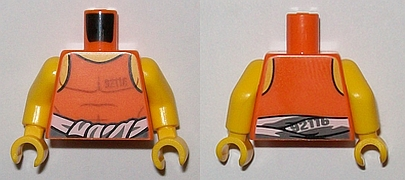 Torso Town Prisoner Number 92116, Orange Tank Top with White Shirt Tied Around Waist Pattern / Yellow Arms / Yellow Hands