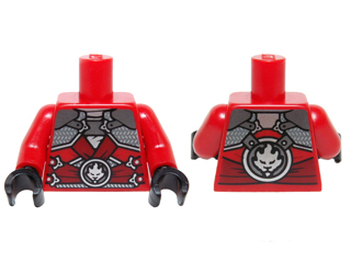 Torso Ninjago Dark Red Straps, Silver Armor, Clasps and Round Emblem Pattern / Red Arms / Black Hands