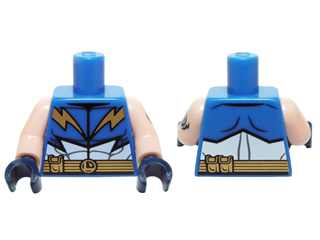 Torso Lightning Lad Muscles, Gold Belt, Pouches Pattern / Light Nougat Arm Left with Tattoo Pattern / Light Nougat Arm Right / Dark Blue Hands